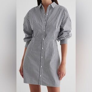 Express Striped Long Sleeve Mini Shirt Dress